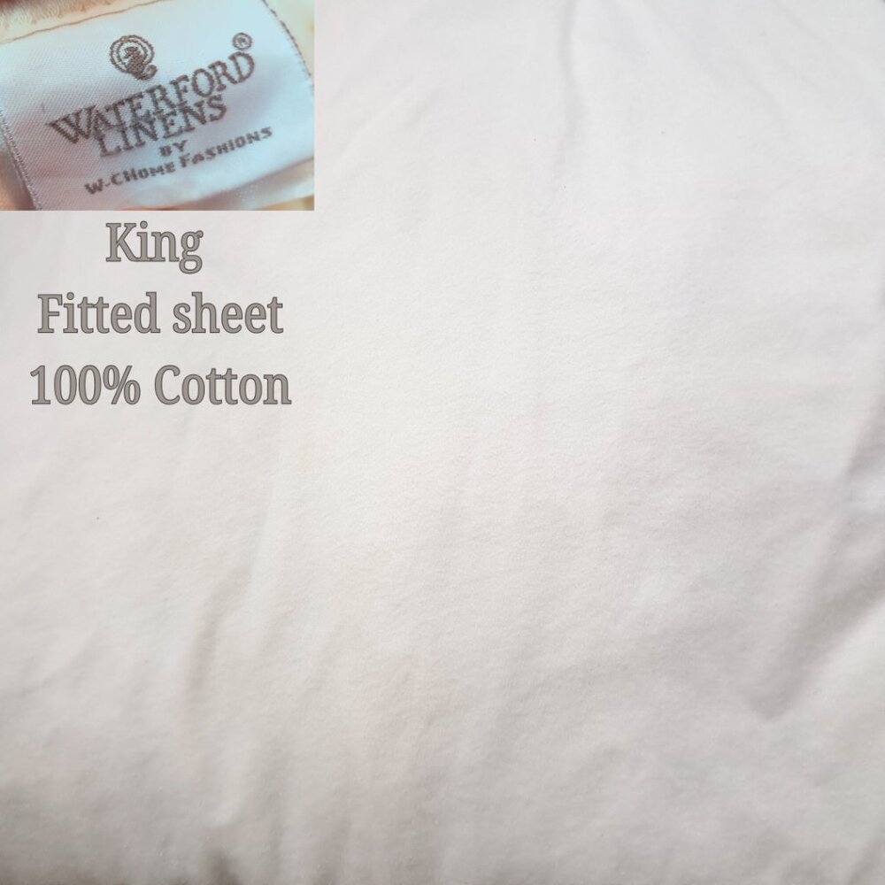Waterford Linens‎ King fitted bed sheet cream off white 100% Cotton flannel